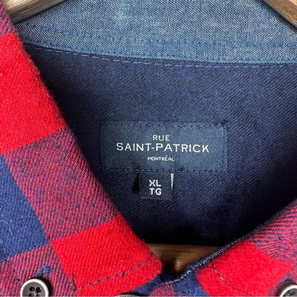 RUE SAINT-PATRICK Men’s Red Navy Plaid Flannel Shirt Size XL - Picture 3 of 7